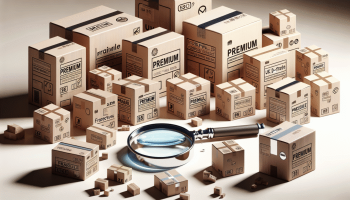 A collection of premium, double-walled UK-manufactured cardboard boxes marked "Fragile", inspected for defects.