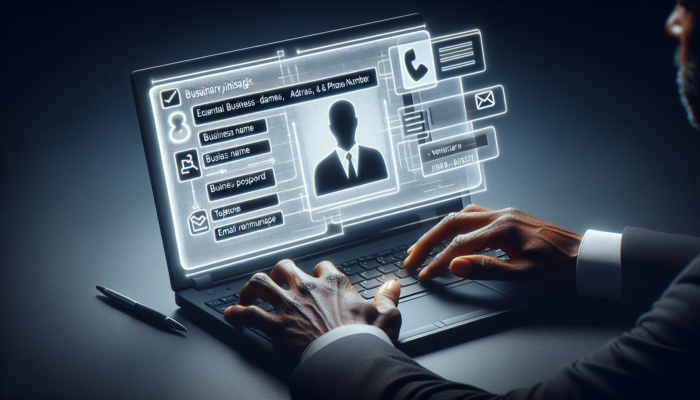 Person using a laptop to claim business listing, entering details and selecting verification method.