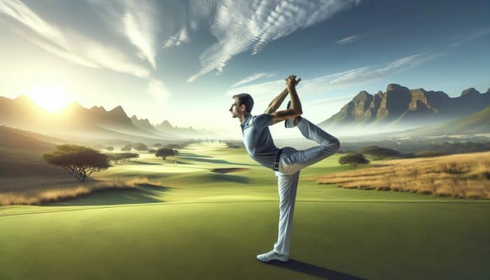 Golf swing extension improvement through yoga practice on South African fairways.