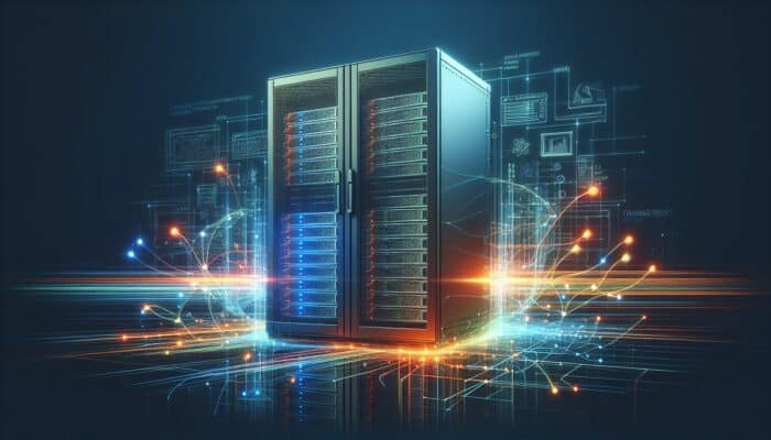 A minimalist bumper ad showcasing a server rack image and dynamic animations highlighting connectivity, symbolising effective hosting services.
