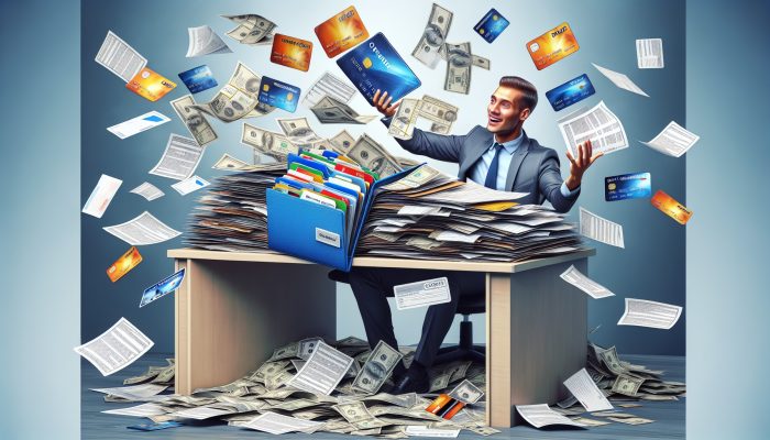 How to Consolidate Debt Without a Loan: UK Strategies | DCL Individual organising bills and credit cards into a folder, feeling relieved.