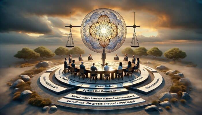 Infographic illustrating experts working together with defined roles, mutual respect, and open communication.