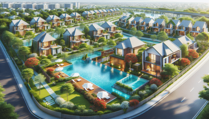 A tranquil gated community featuring affordable residences, 24/7 security, recreational parks, swimming pools, and eco-friendly designs conveniently located near educational institutions and shopping areas.