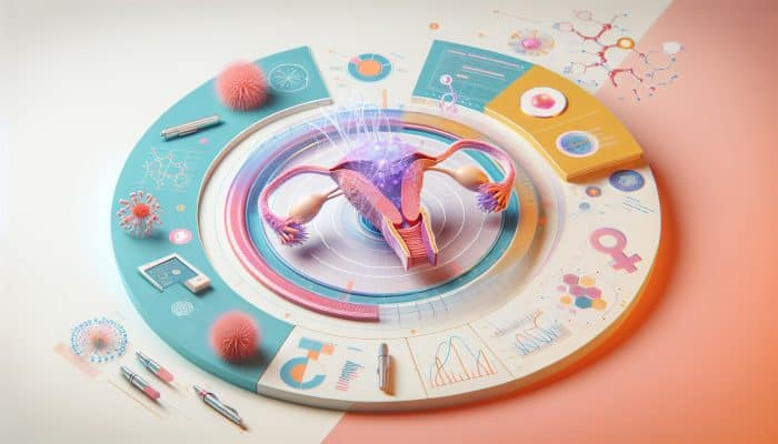 What Hormones Regulate Women’s Cycles?: Illustration of the menstrual cycle: oestrogen building uterine lining, progesterone preparing for implantation, with symbolic hormone molecules and reproductive organs in soft pastel colors.