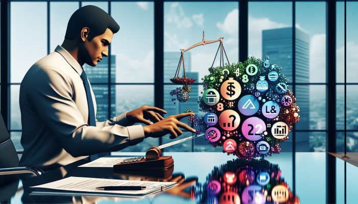 Student Loan Debt Consolidation Options: Best Choices | DCL A focused professional in a modern London office reviews student loan documents, with charts on income thresholds and loan types, surrounded by scales and UK flags.