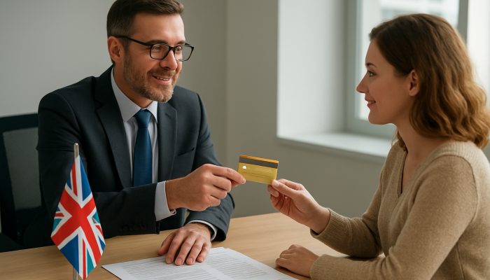 Delegating Card Control to a Trusted Individual: Essential UK Guidance | DCL Professional handing credit card to family member in London office with UK documents and Union Jack.
