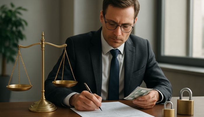 Delegating Card Control to a Trusted Individual: Essential UK Guidance | DCL UK financial guardian reviews documents, surrounded by balance scale and secure locks.