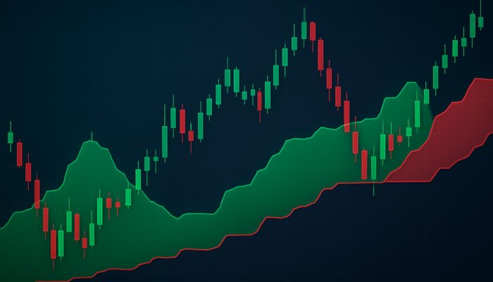 Ichimoku Cloud displayed on stock chart: green bullish formation with Senkou Span A above B, illustrating support and resistance.