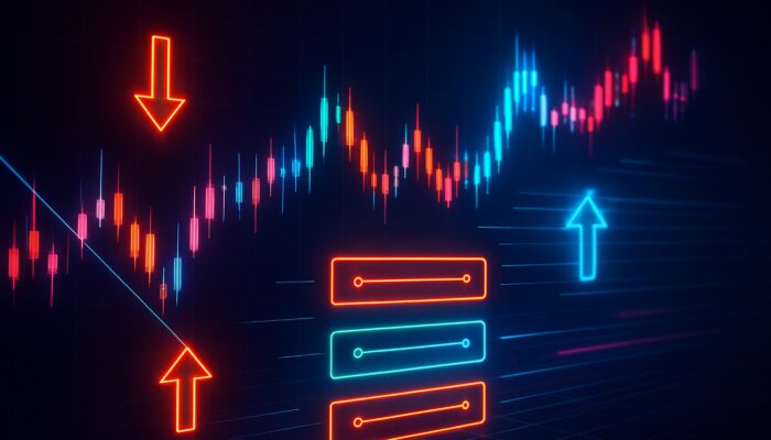 Cyberpunk trading bot interface featuring glowing limit orders to minimise slippage on stock charts