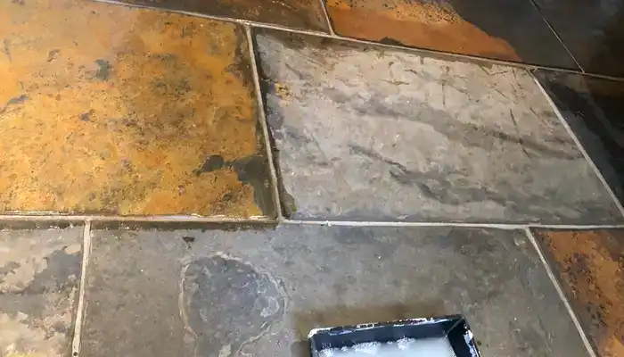 Slate tiles demonstrating the appearance difference between sealed and unsealed areas