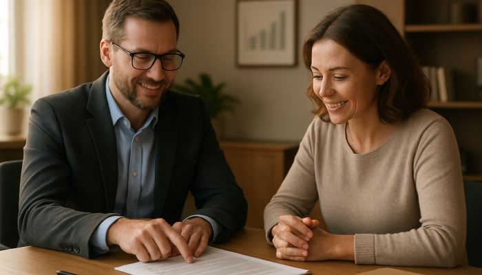 Combine Payday Loans Into One Affordable Plan: Save Money Today | DCL UK debt advisor guiding borrower through consolidation documents in serene office with charts